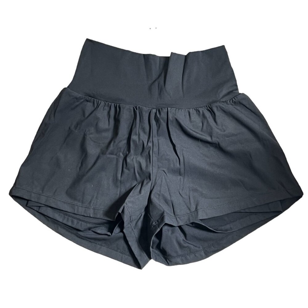 Halara Super High Waisted Yoga Shorts Sz Large Womens Black Back Pocket & Side P - Picture 6 of 8